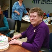 <p>Betty McPherson, right, celebrates her 90th birthday at Habitat for Humanity of Coastal Fairfield County.</p>