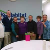 <p>Betty McPherson, fifth from left, celebrates her 90th birthday at Habitat for Humanity of Coastal Fairfield County.</p>