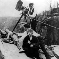 <p>Pearl White during filming &quot;The House of Hate&quot; at Cliffhanger Point on the Palisades in 1918.</p>