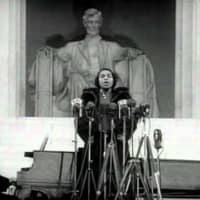 <p>Marian Anderson performs on the steps of the Lincoln Memorial in 1939.</p>