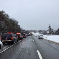 <p>A look at the first crash of the day on I-84 in Fishkill, which involved an overturned tractor-trailer.</p>