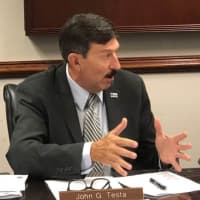 <p>County Legislator John Testa discusses new School Resource Officer positions during a committee meeting on Monday.</p>