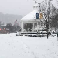 <p>Downtown Pleasantville covered in snow during the massive snowstorm on Saturday, Jan. 23.</p>