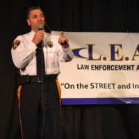 <p>Saddle Brook Police Chief Robert Kugler addresses students.</p>