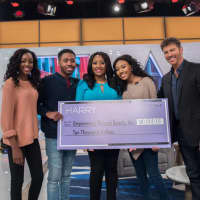 <p>Tanisha Akinloye, her children and Harry Connick Jr. after their recent appearance on the &quot;Harry&quot; show.</p>