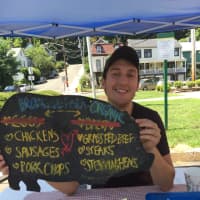 <p>A representative of Brookside Farms Organic Meat from Gardiner, NY at the Piermont Farmers&#x27; Market.</p>