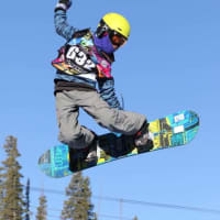 <p>New Canaan&#x27;s Sumner Orr performing a method grab in the slope style competition</p>