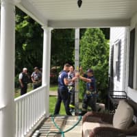 <p>First responders work to rescue a kitten that went into a drain pipe.</p>