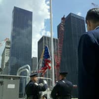 <p>The flag is raised at Ground Zero in 2011.</p>