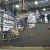 <p>Global Scenic Services Inc. in Bridgeport built this 74-foot front half of a pirate ship for “Peter Pan Live!&quot; which aired on NBC.</p>