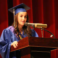 <p>Senior Class President Kate Salkowitz spoke at the ceremony.</p>