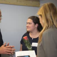 <p>Anthony Minotti and Christina Reale are shown with SAF recipient Xiomara Cunduri at the June 13 Mamaroneck-Larchmont Student Aid Fund Awards ceremony.</p>