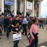 <p>A crowd files out of the Klein Memorial Auditorium in Bridgeport after Donald Trump&#x27;s campaign rally in spring.</p>