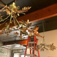 <p>Putting the finishing touches on the lighting at Nod Hill Brewery in Ridgefield.</p>