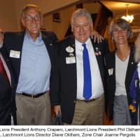 <p>Mamaroneck Lions Club President Anthony Crapero, Larchmont Lions Club President Phil Oldham, District Governor Peter Pergolis, Larchmont Director Diane Oldham, and Zone Chair Joanne Pergolis.</p>