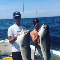 <p>Lucas Salem, left, and Billy Murphy were friends who enjoyed fishing on Long Island Sound and in other regional waters. Salem, 20, died in an automobile accident early Saturday morning.</p>