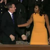 <p>Connecticut Gov. Dannel Malloy greets First Lady Michelle Obama as she arrives at the Capitol for the State of the Union address last month.</p>