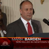 <p>Mark Barden introduces President Barack Obama at the White House on Tuesday.</p>