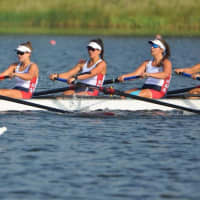 <p>Grace McGinley (right) of Westport rows with the USA junior women&#x27;s 8+, which placed fifth at the world junior rowing championships.</p>