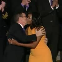 <p>Connecticut Gov. Dannel Malloy greets First Lady Michelle Obama as she arrives at the Capitol for the State of the Union address Tuesday night.</p>