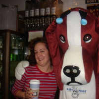 <p>Hanging out at Moon Doggie Coffee Roasters in Maywood with the shop&#x27;s eponymous mascot.</p>