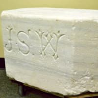 <p>Marble slab, which is an original stepping stone for local Ward residence. It&#x27;s on display at Tuckahoe Village Hall.</p>