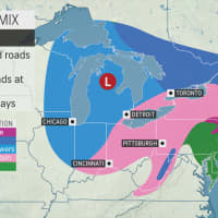 <p>A look at the stormy weather pattern for Saturday, Jan. 25.</p>