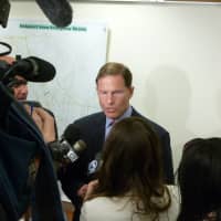 <p>U.S. Sen. Richard Blumenthal speaks to reporters Saturday following a press conference on Friday&#x27;s Metro-North train crash on the Bridgeport/Fairfield border.</p>