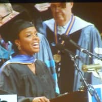 <p>Westchester Community College graduate Tonette Smith sings the National Anthem.</p>