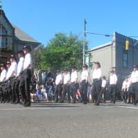 <p>Marchers step off in the Westport Memorial Day parade. </p>