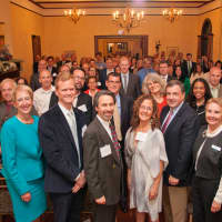<p>Lisa Moir, of The Blue Pig is joined by Marsha Gordon, president of the Business Council of Westchester and County Executive Rob Astorino.</p>