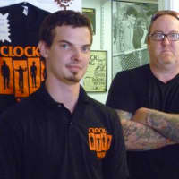 <p>Clockwork Records owner Mike James, right, and Jake Shaps welcome vinyl record lovers to their store in Hastings.</p>