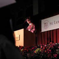 <p>Wilton resident Alex Robertson, salutatorian of St. Luke&#x27;s Class of 2013, gives his salutatory address during the school&#x27;s commencement ceremony.</p>