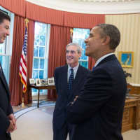<p>President Barack Obama talks with James Comey, left, and FBI Director Robert Mueller in the Oval Office prior to announcing Comey&#x27;s nomination to succeed Robert Mueller as FBI director on Friday. </p>