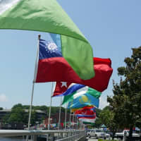 <p>The flags along the Ruth Steinkraus Cohen Memorial Bridge have been changed to represent all the member states of the UN.</p>