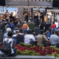 <p>Armonk&#x27;s Bernie Williams performed Monday at Cross County Shopping Center in Yonkers.</p>