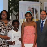<p>Westchester County Executive Rob Astorino with the winners of the Astorino Challenge in Education, J&#x27;air Myree and Hannah Zamor.</p>