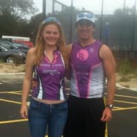 <p>Wilton triathlete Daniel Cassidy, pictured with his fiancée Sarah Humbert, is leading a raffle fundraiser for the Eleonore Rocks Foundation.</p>