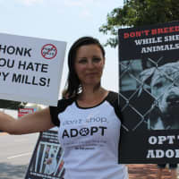 <p>Protesters stood outside a new puppy store in White Plains.</p>