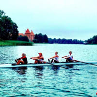 <p>With a castle off in the distance, Greenwich&#x27;s Galen Hughes and teammates head for victory in the Women&#x27;s Four at the World Rowing Junior Championships in Lithuania.</p>