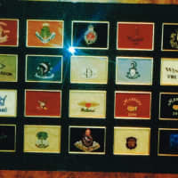 <p>Logos from many different and famous golf clubs were included in a frame.</p>