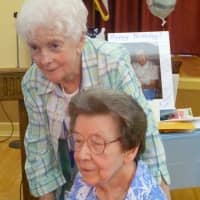 <p>Sister Marie Elaine LaChance, right, and her fellow Sister Denise Conway, at LaChance&#x27;s 100th birthday party in Hastings-on-Hudson.</p>