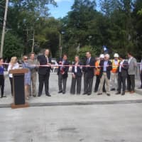 <p>Rye Mayor Doug French, along with neighbors, city council members and officials from the Department of Transportation, cut the ribbon on the Central Avenue bridge.</p>