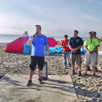 <p>Bil Lavin, the president of Sandy Ground Where Angels Play, brought fire fighters, contractors and builders from New Jersey to join locals in building a playground at Fairfield&#x27;s Penfield Beach.</p>