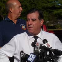 <p>Stamford Mayor Michael Pavia talks to reporters about a home that exploded Tuesday in North Stamford.</p>