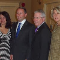 <p>Rob Astorino, second from left, talks with (from left) Carol Christiansen, Womens Council of Realtors Empire-Westchester Chapter President, Richard Haggerty, CEO Hudson Gateway Assoc. of Realtors and Leah Caro, Bronxville-Ley Real Estate president.</p>