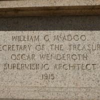 <p>Some of the inscription on the former downtown post office building in Stamford. </p>