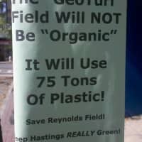<p>Signs are bring posted in Hastings on both sides of the proposed Reynolds Field renovation.</p>