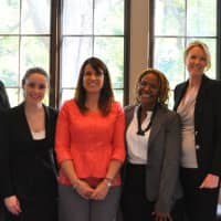 <p>Ali Boak, second from right, meets Lisa Gharety Ogundimu from the Office of Children and Family Services, Madeline Hannan, IOFA Project Director, 
Lynn Baniak, Analyst OCFS, Tina Frundt, Founder of Courtneys House, and Deanna Croce, Safe Horizons.</p>