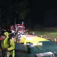 <p>Fairfield County Hazardous Incident Response Unit Decontamination Line at 1625 Bronson Road Entry on Tuesday night, Oct. 2.</p>